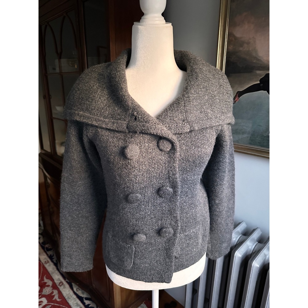 Alpaca Baby Gray Knit Double Breasted Cardigan Sweater Shawl Collar Peru Small